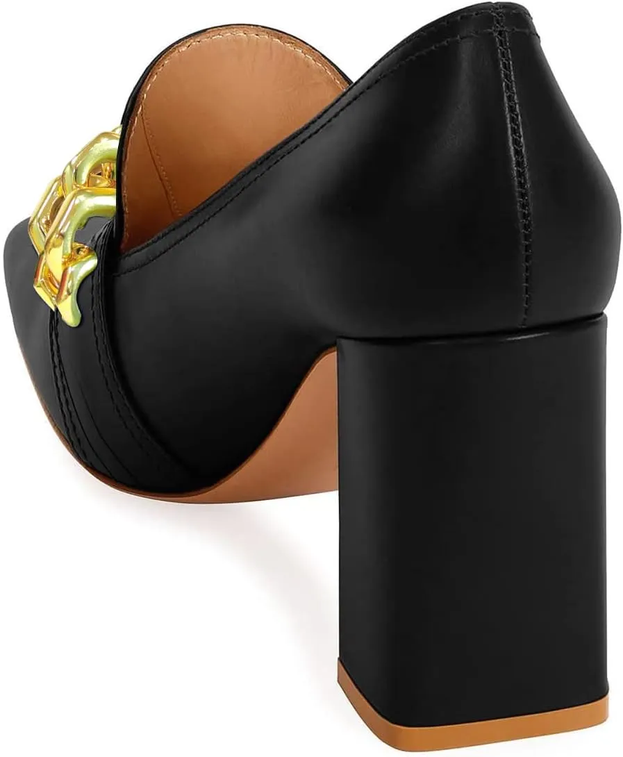 YDN Women Chunky High Heels Square Toe Loafers Shoes Slip On Suede Office Pumps Buckle Size 4-15 US