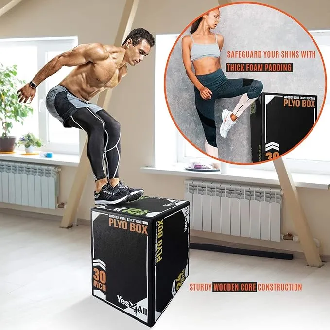Yes4All 3-in-1 Soft-Padded Plyo Box With Wooden Core