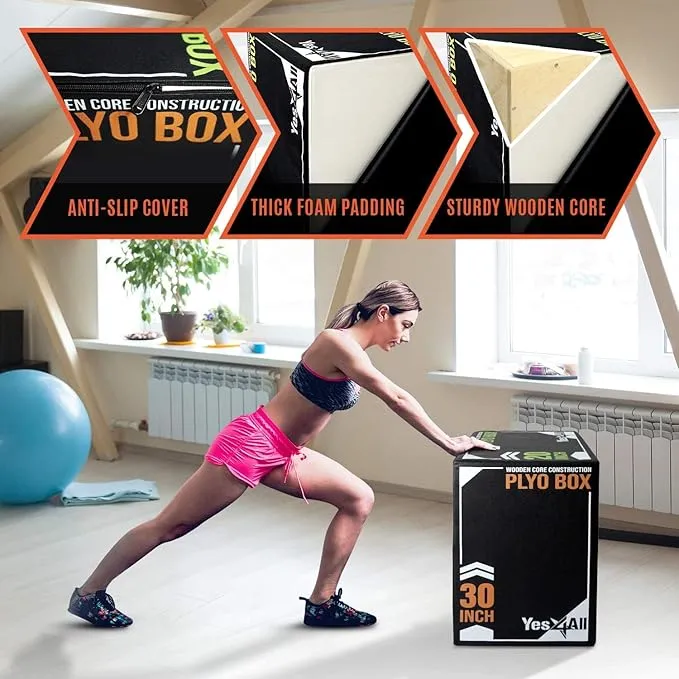 Yes4All 3-in-1 Soft-Padded Plyo Box With Wooden Core